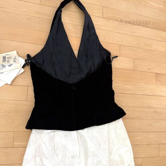 Jessica McClintock Gunne Sax Tuxedo Style Halter Dress in Cream and Black 9/10 N - Picture 12 of 16